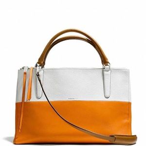 Coach Borough Bag Colorblock Retro Boarskin Leather Bright Mandarin
